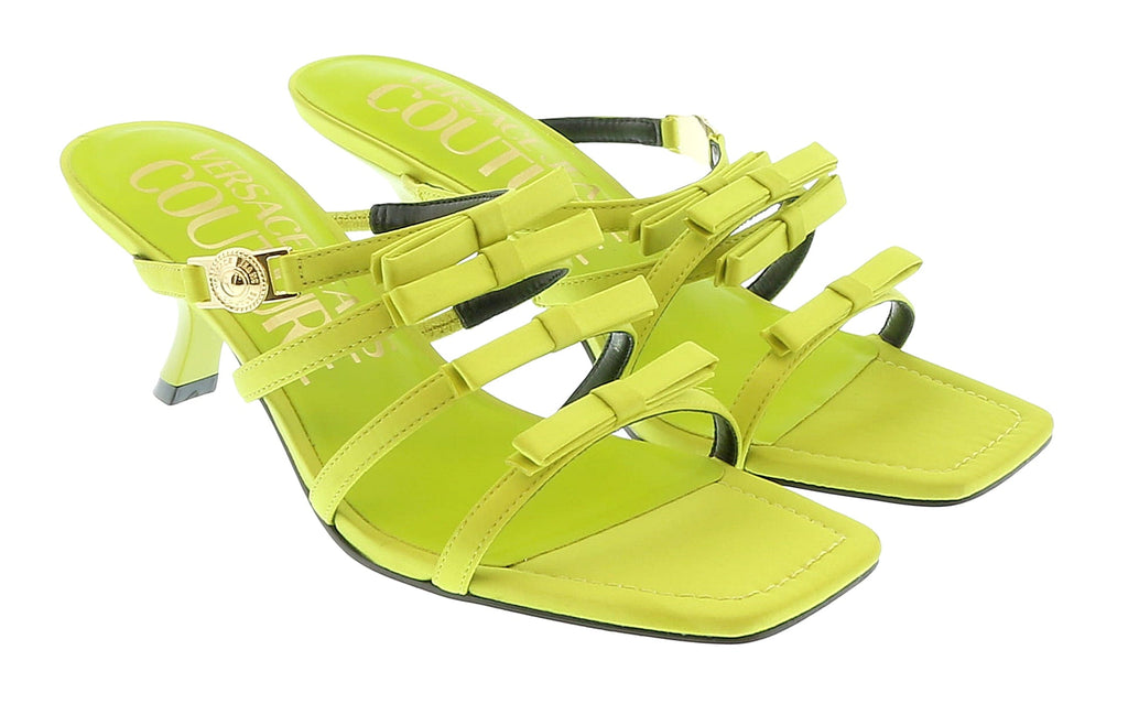 Versace Jeans Couture Neon Yellow Stappy Mid Heel Bow Sandals-6