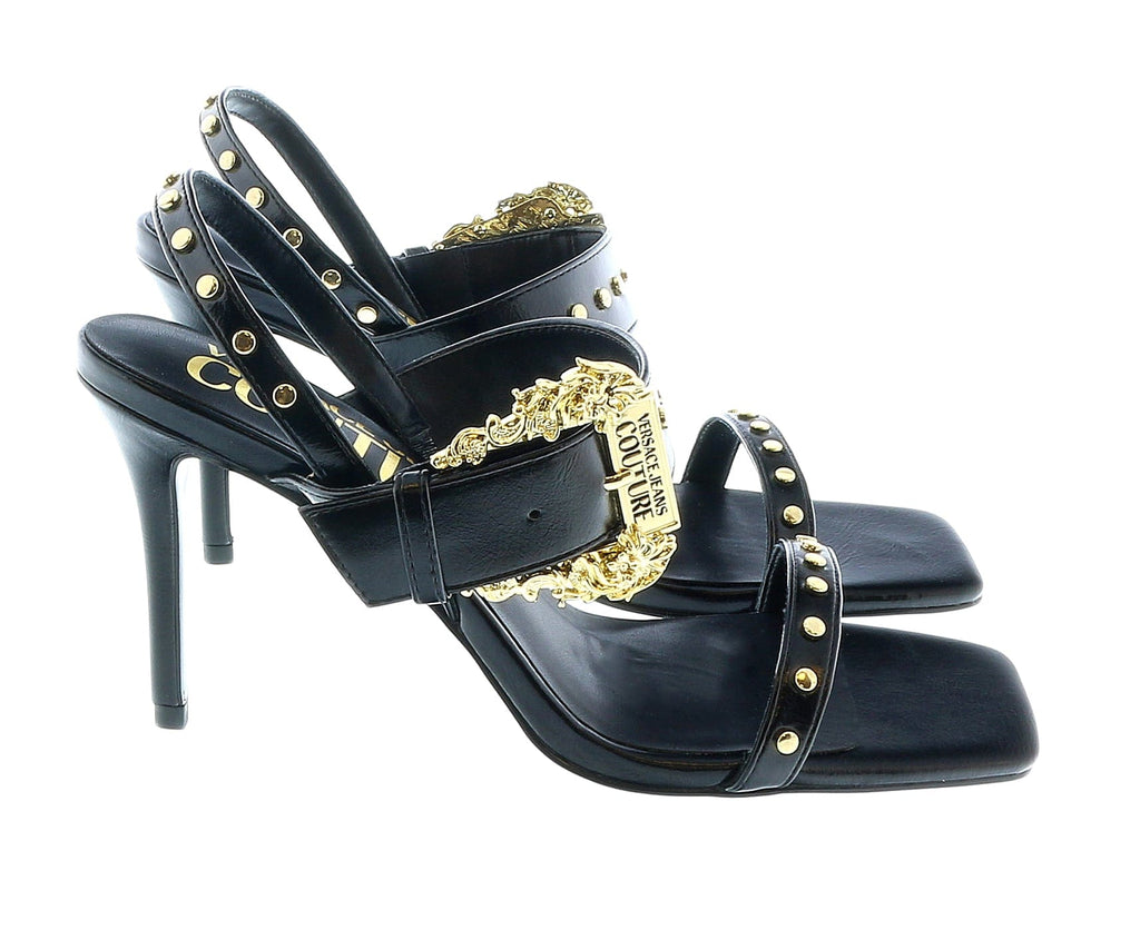 Versace Jeans Couture Oversized Buckle  Black Heeled Sandals-