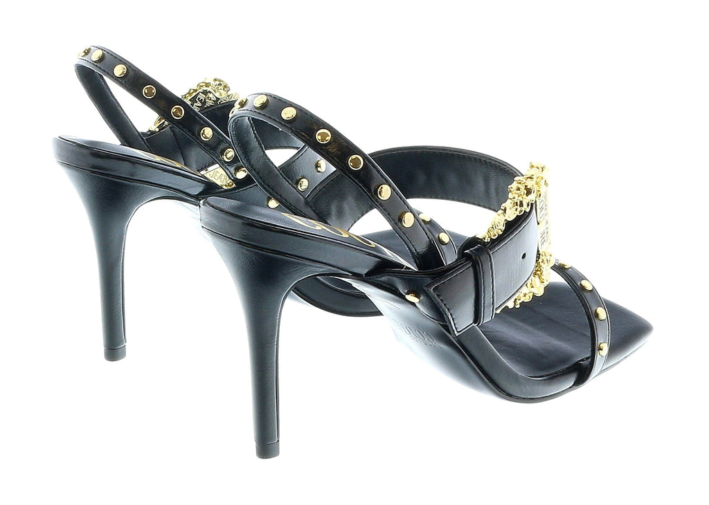 Versace Jeans Couture Oversized Buckle  Black Heeled Sandals-