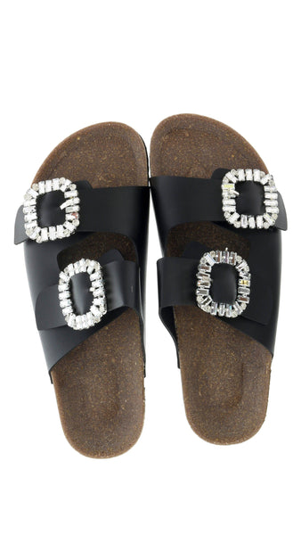 Ventutto Beige Crystal Embellished Comfort Sandals