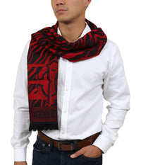 Roberto Cavalli ESZ056 02000 Red Wool Blend Leopard Print Mens Scarf
