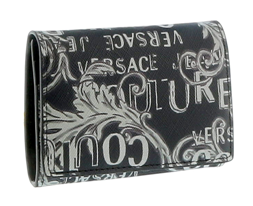 Versace Jeans Couture Black White Baroque Print Compact Snap On ID Hoder Wallet