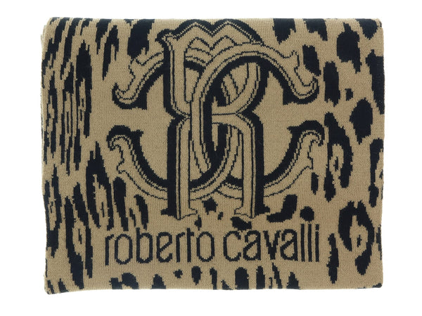 ROBERTO CAVALLI ESZ029 03503 Dark Brown Wool Blend Leopard Print