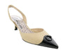 Roberto Cavalli Class  Beige/Black Leather Classic Sling Back Mid Heel Shoes-
