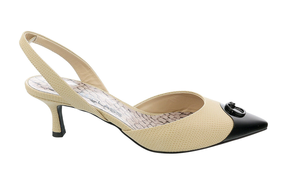 Roberto Cavalli Class  Beige/Black Leather Classic Sling Back Mid Heel Shoes-