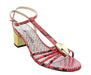 Roberto Cavalli Class  Coral/Gold Textured Snake Print Mid Heel Sandal-5.5/6