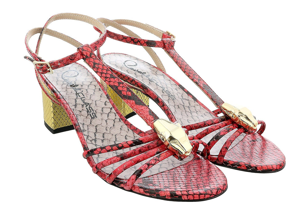 Roberto Cavalli Class  Coral/Gold Leather Classic Sling Back Mid Heel Shoes-