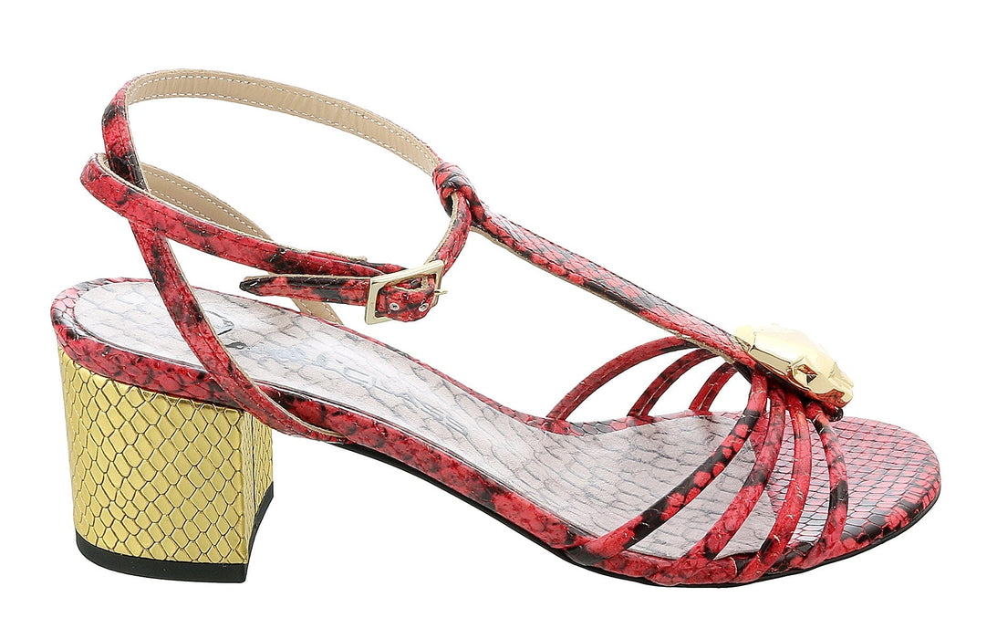 Roberto Cavalli Class  Coral/Gold Leather Classic Sling Back Mid Heel Shoes-