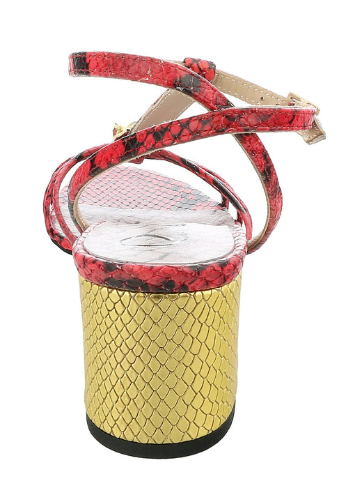 Roberto Cavalli Class  Coral/Gold Leather Classic Sling Back Mid Heel Shoes-