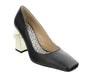 Roberto Cavalli Class  Black/Gold Leather Square Toe Block High Heel  Pump-