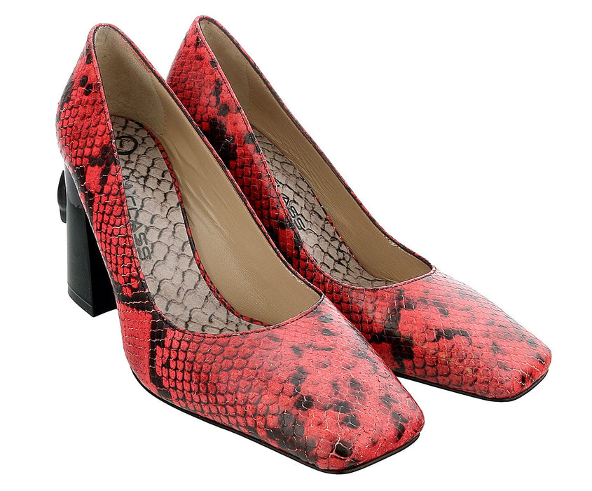 Roberto Cavalli Class  Coral/Black Textured Leather Square Toe Block High Heel Pump-