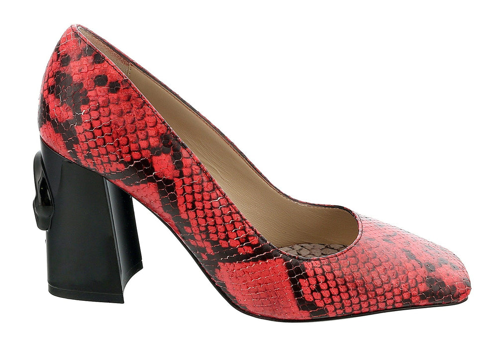 Roberto Cavalli Class  Coral/Black Textured Leather Square Toe Block High Heel Pump-