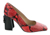 Roberto Cavalli Class  Coral/Black Textured Leather Square Toe Block High Heel Pump-