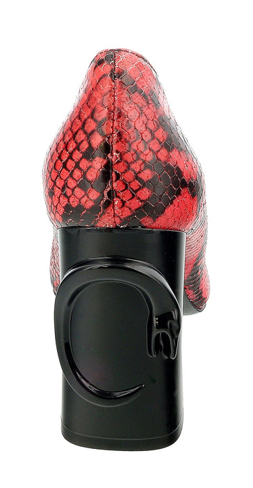 Roberto Cavalli Class  Coral/Black Textured Leather Square Toe Block High Heel Pump-