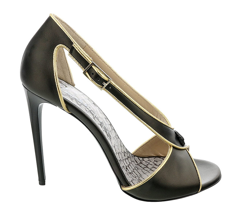 Roberto Cavalli Class  Black/Gold Criss Cross High Heel Sandal-
