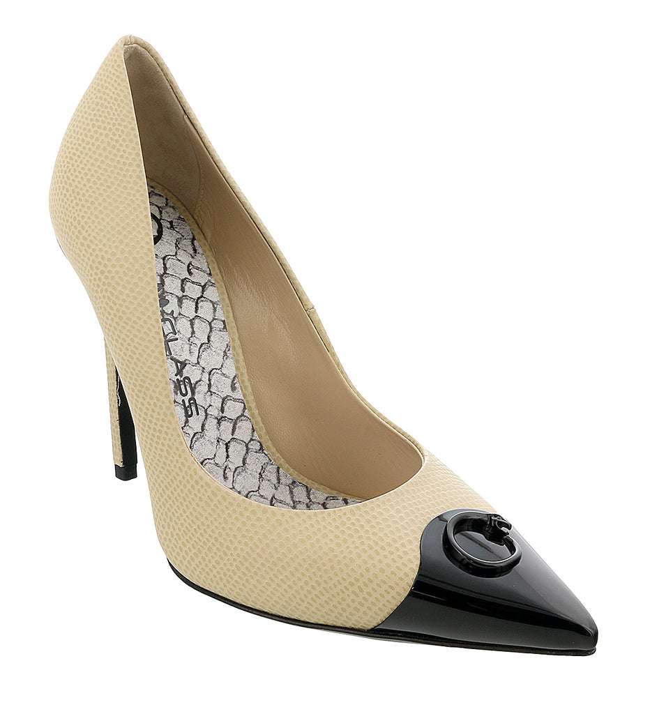 Roberto Cavalli Class  Beige/Black Leather Classic High Heel Pump Shoes-6.5/7