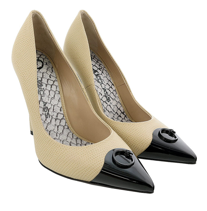 Roberto Cavalli Class  Beige/Black Leather Classic High Heel Pump Shoes-