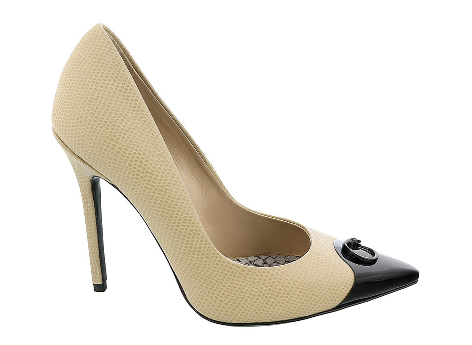 Roberto Cavalli Class  Beige/Black Leather Classic High Heel Pump Shoes-