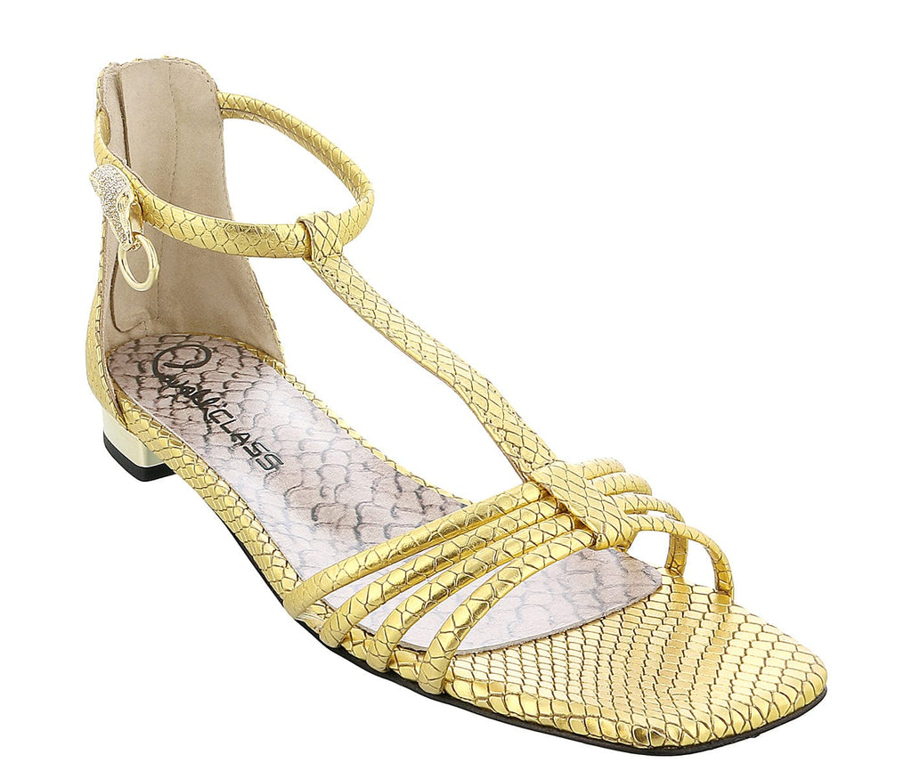 Roberto Cavalli Class  Gold Leather Classic Flat Sandal With Straps-