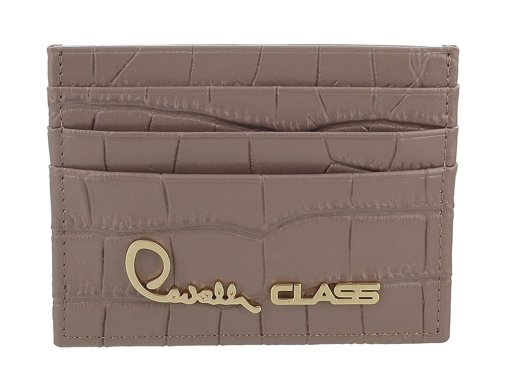 Roberto Cavalli Class Taupe Embossed Dolly Credit Card Holder