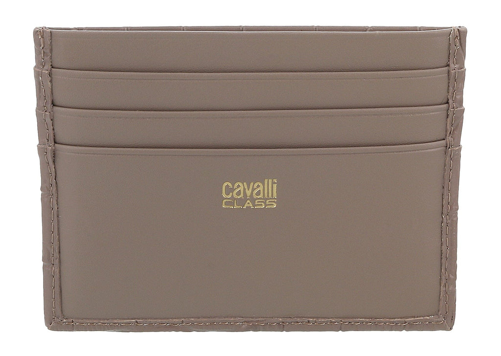 Roberto Cavalli Class Taupe Embossed Dolly Credit Card Holder
