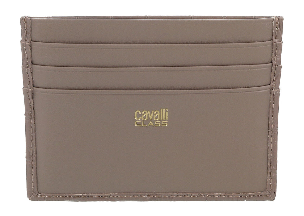 Roberto Cavalli Class Taupe Embossed Dolly Credit Card Holder