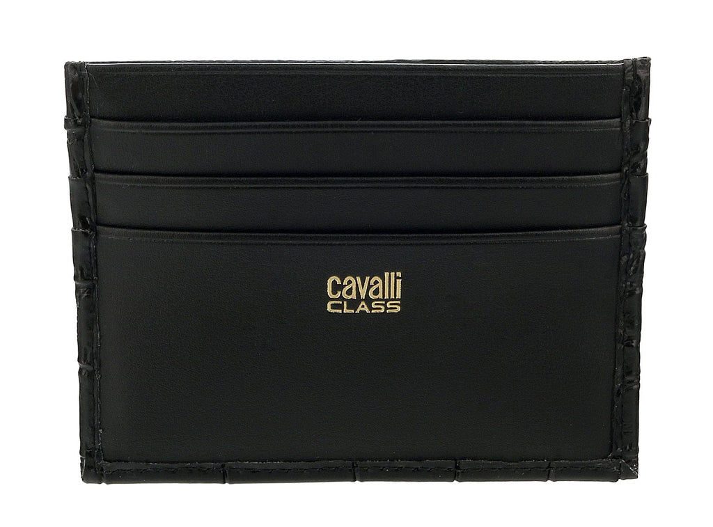 Roberto Cavalli Class Black Croc Embossed Dolly Credit Card Holder