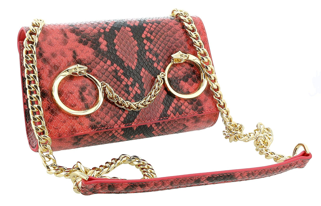 Roberto Cavalli Class Coral Snakeskin Textured Millie Deluxe Small Clutch