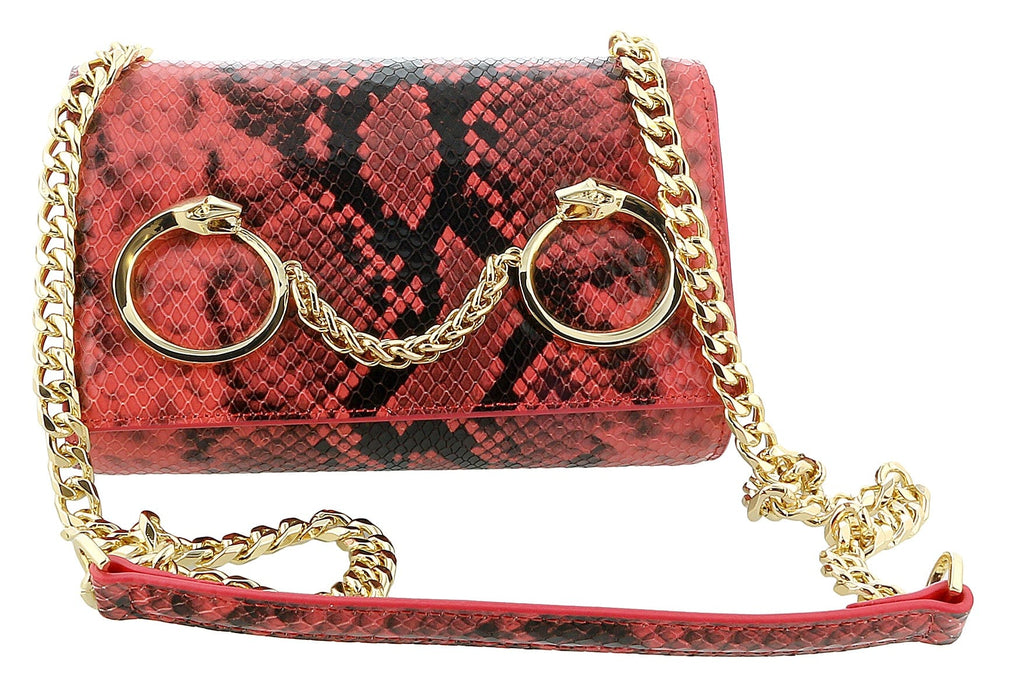 Roberto Cavalli Class Coral Snakeskin Textured Millie Deluxe Small Clutch