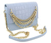 Roberto Cavalli Class Light Blue Embossed Medium Milano Chain Shoulder Bag