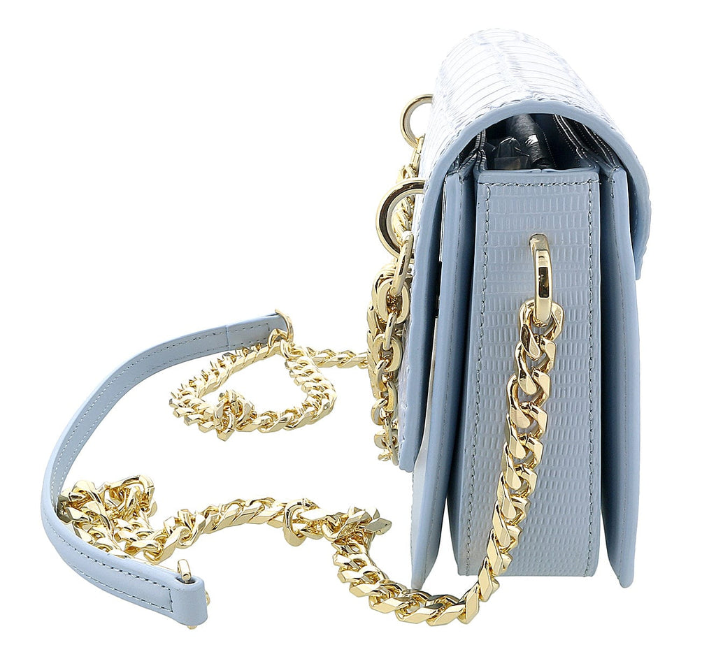 Roberto Cavalli Class Light Blue Embossed Medium Milano Chain Shoulder Bag