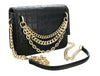 Roberto Cavalli Class Black Embossed Medium Milano Chain Shoulder Bag