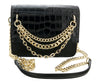 Roberto Cavalli Class Black Embossed Medium Milano Chain Shoulder Bag