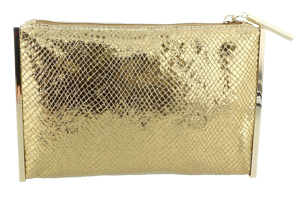 Roberto Cavalli Class Gold Embossed Cleo Pouch Clutch