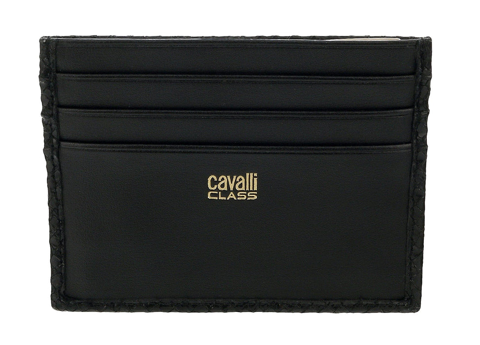 Roberto Cavalli Class Metal Black Lizzard Embossed Cleo Credit Card Holder