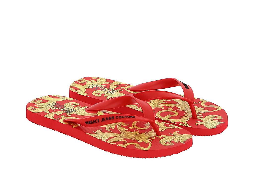 Versace Jeans Couture Red/Gold Baroque Print Flip Flop Slide-11