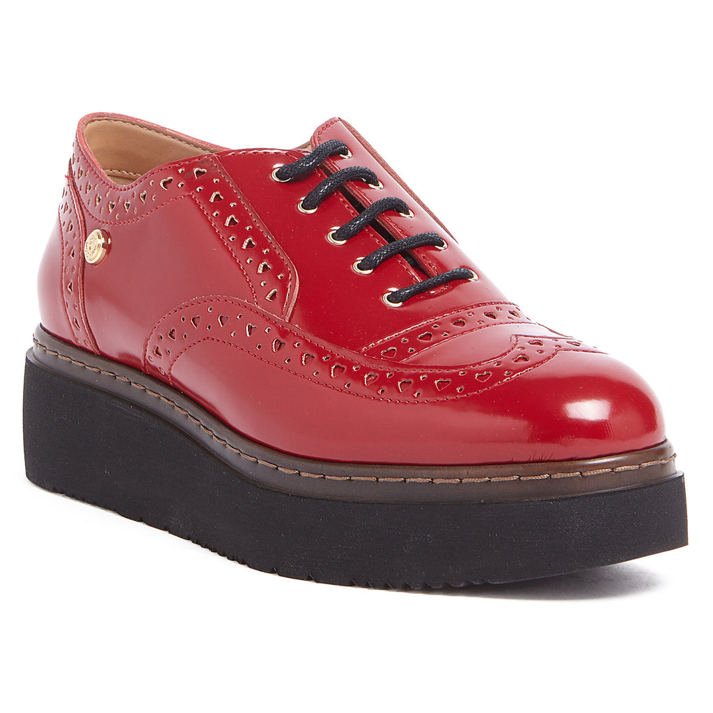 Love Moschino Red Lace up Platform Derby Shoes