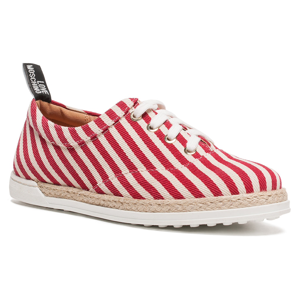 Love Moschino Red/White Striped Lace Up Espadrilles-5