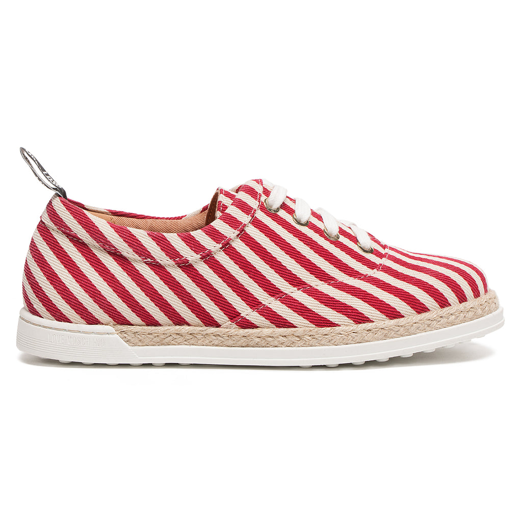 Love Moschino Red/White Striped Lace Up Espadrilles