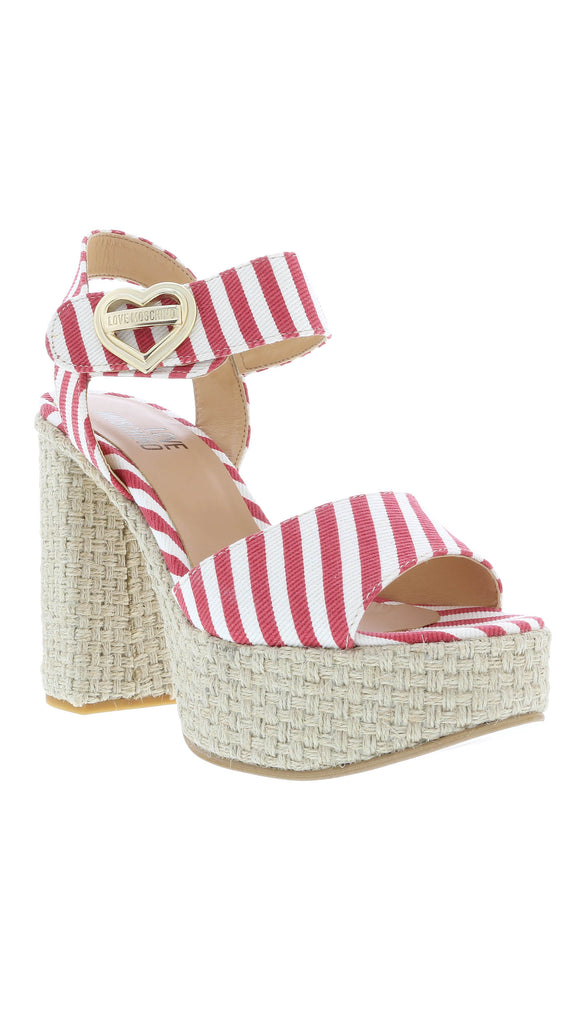 Love Moschino Red Striped Platform  Heel Sandal-11