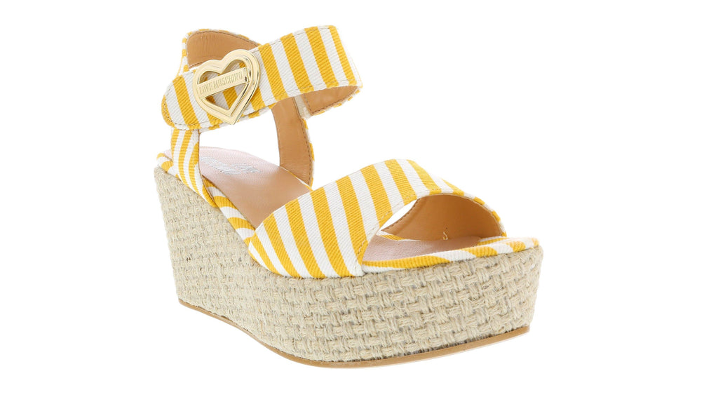 Love Moschino Yellow Striped Wedge Heel Sandal-9