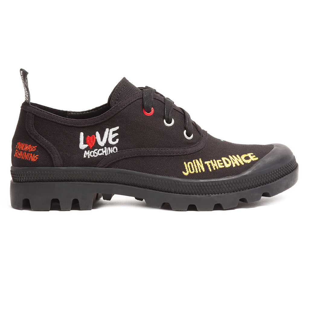 Love Moschino Black Lug Sole Embroidered Sneakers