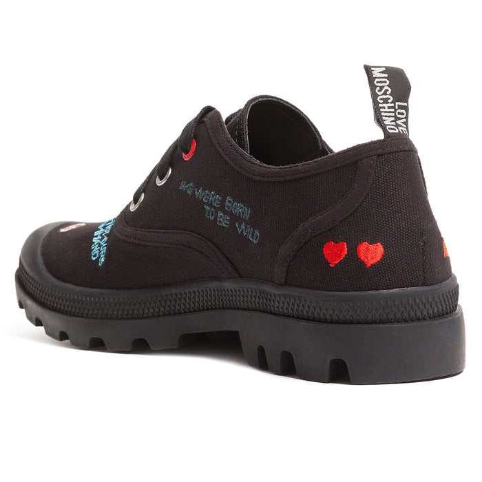 Love Moschino Black Lug Sole Embroidered Sneakers