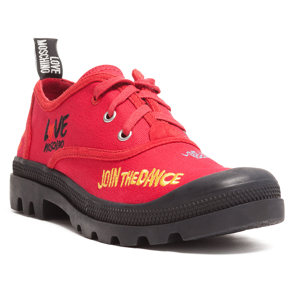 Love Moschino Red Lug Sole Embroidered Sneakers-7