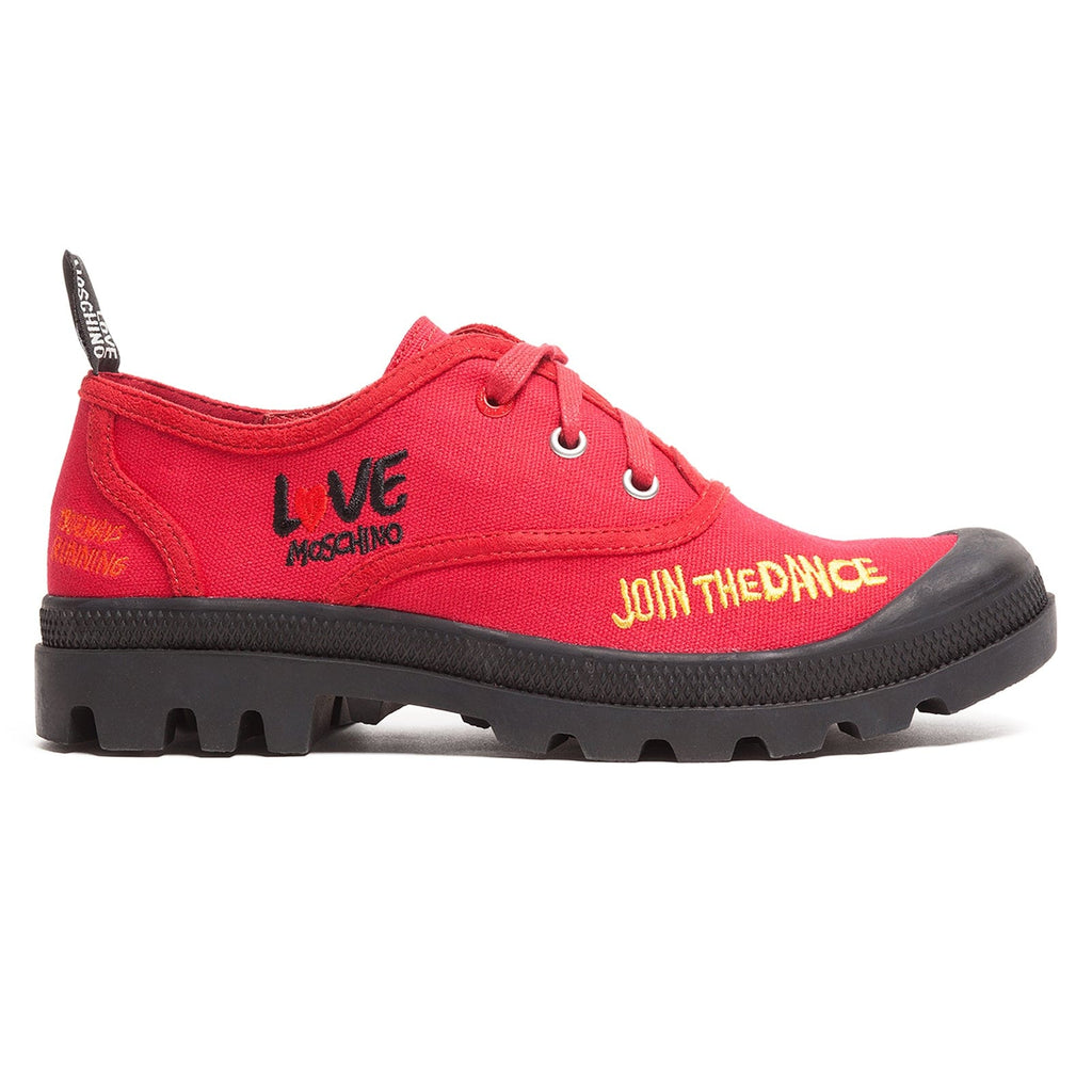 Love Moschino Red Lug Sole Embroidered Sneakers