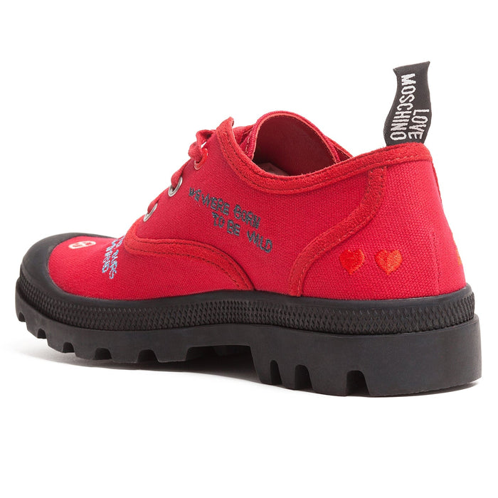 Love Moschino Red Lug Sole Embroidered Sneakers