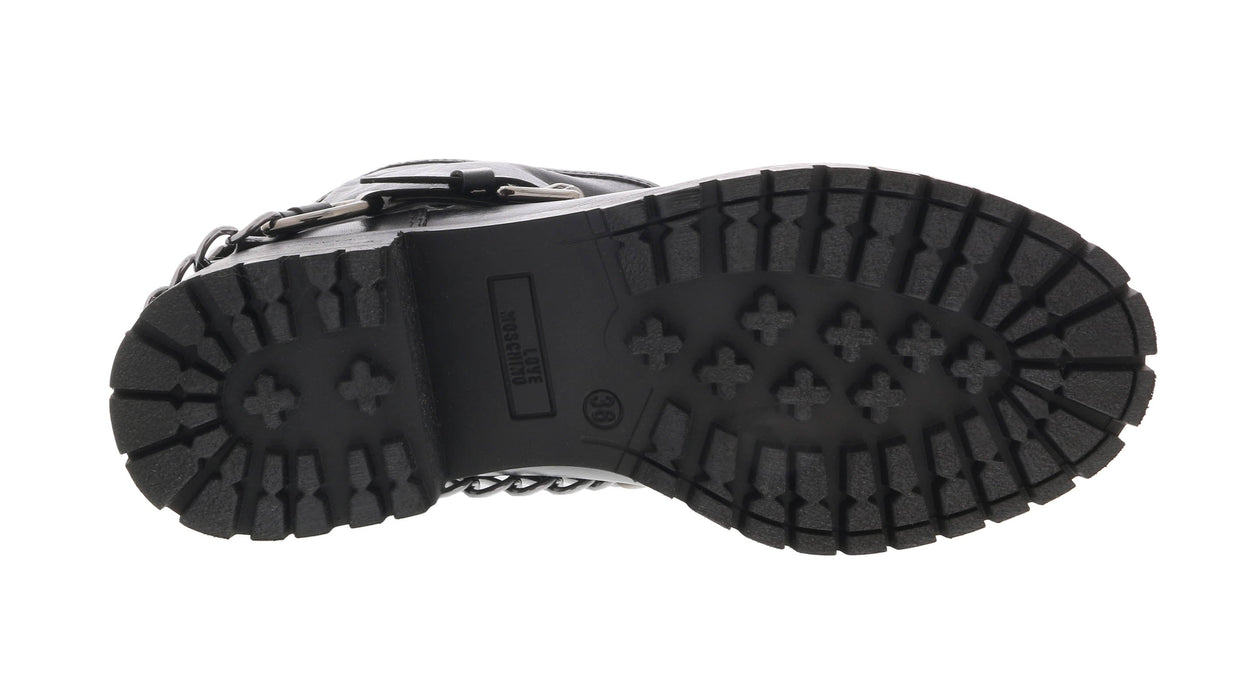 Love Moschino  Silver Tone Embellished Biker Boots-