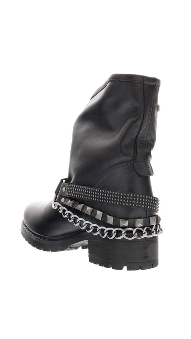 Love Moschino  Silver Tone Embellished Biker Boots-