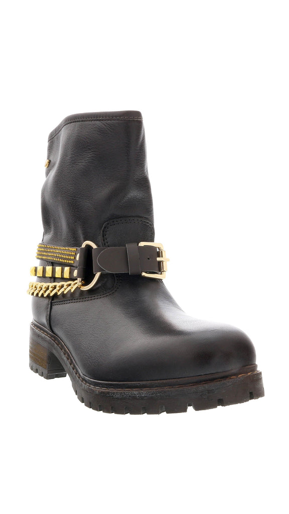 Love Moschino Brown  Gold Tone Embellished Biker Boots-6