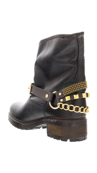 Love Moschino  Gold Tone Embellished Biker Boots-